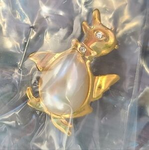 Penguin Gold Tone Faux Pearl Brooch Pin